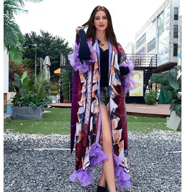 Kimono Bohème Violet à Froufrous de qualité