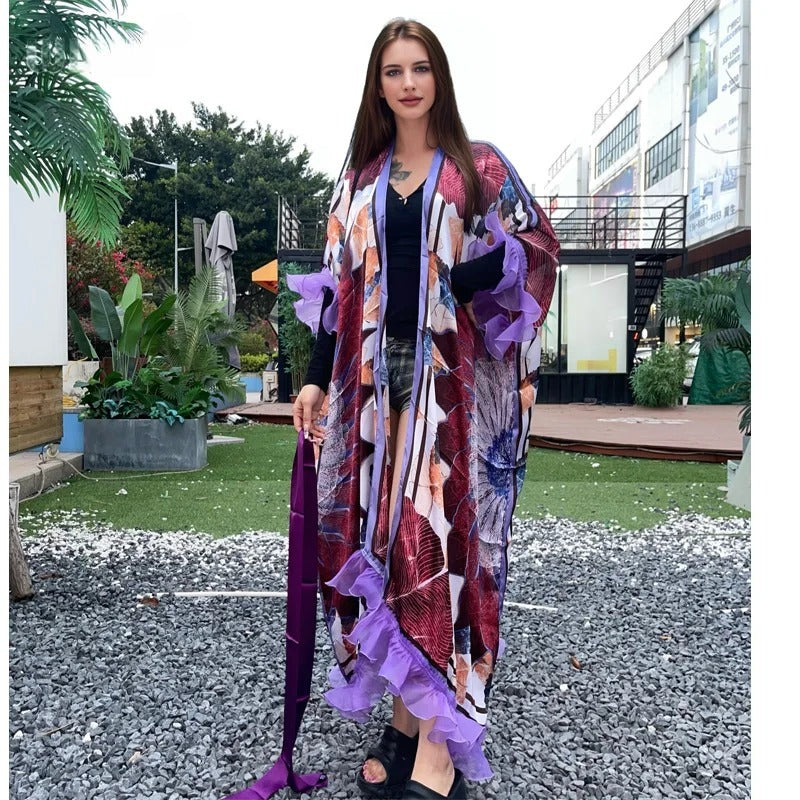 Kimono Bohème Violet à Froufrous