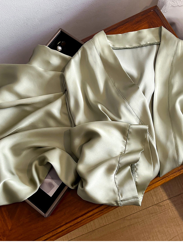 Peignoir Kimono en Soie Vert de qualité