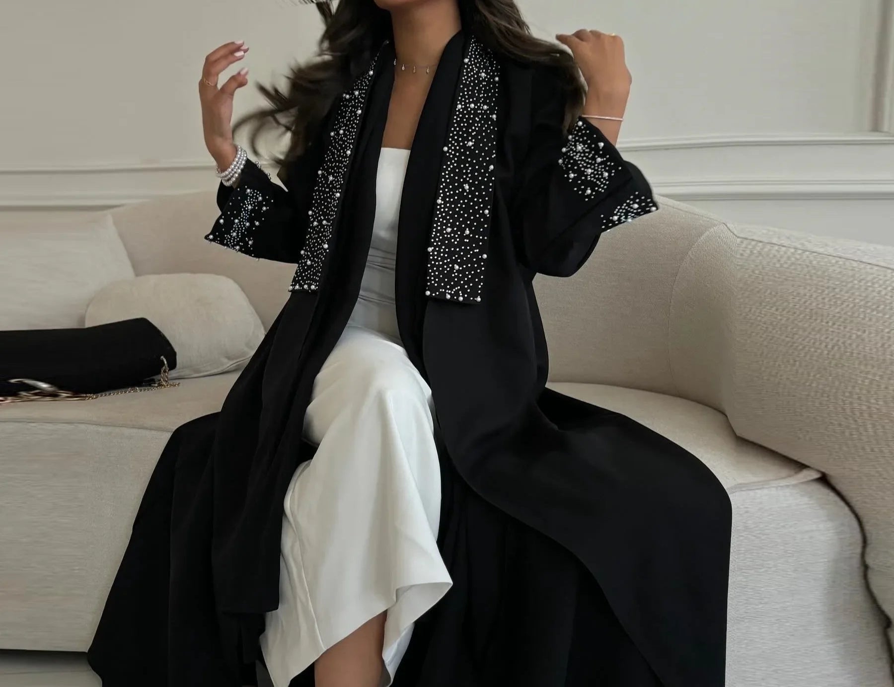 Abaya Kimono De Luxe à Perles tendance