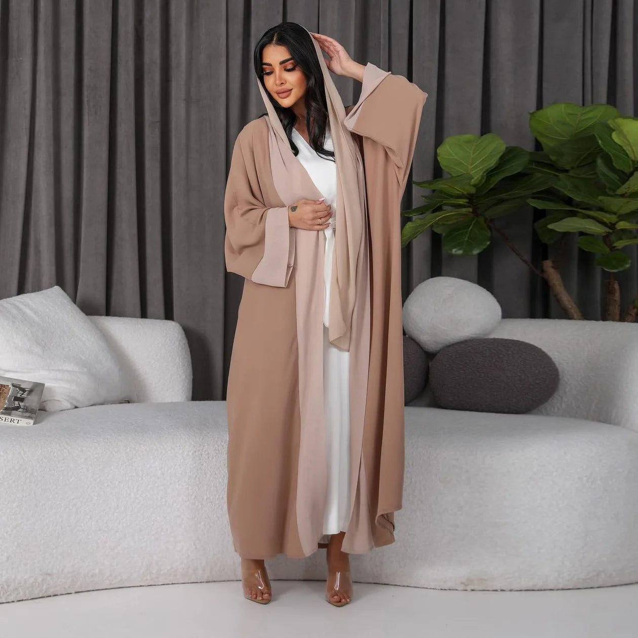 Abaya Kimono Femme Beige Fluide tendance