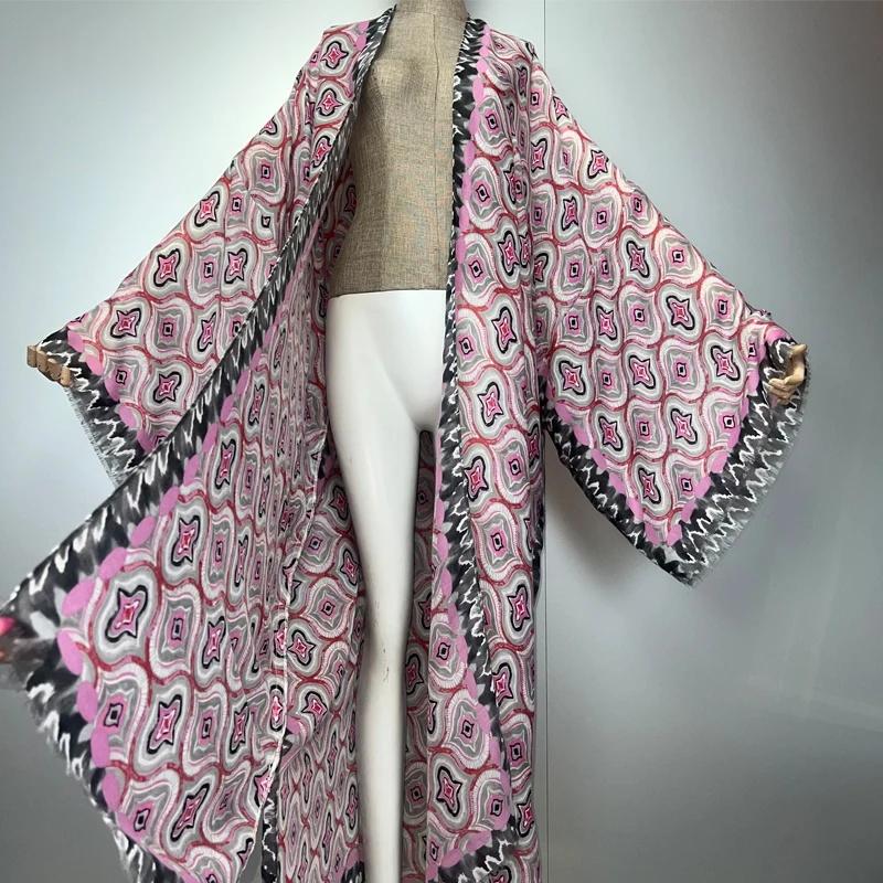 Abaya Kimono Rose à Motifs
