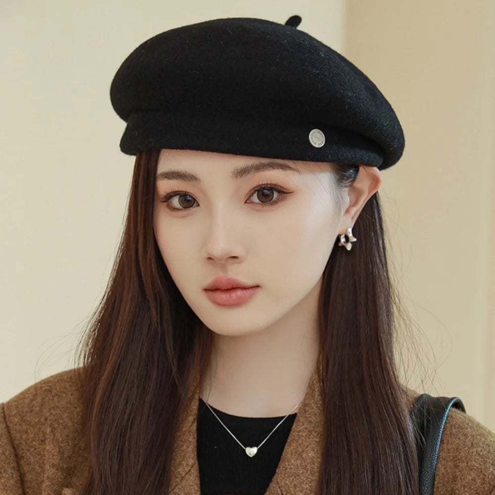 Béret Femme en Laine Noir