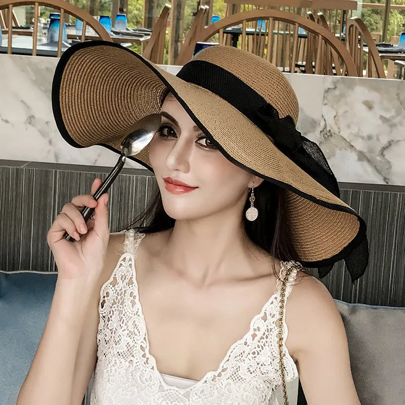 Chapeau De Paille Floppy Anti-UV Large Bord - Pliable & Réglable - Femme/Homme - Plage, Voyage, Été - Protection Solaire