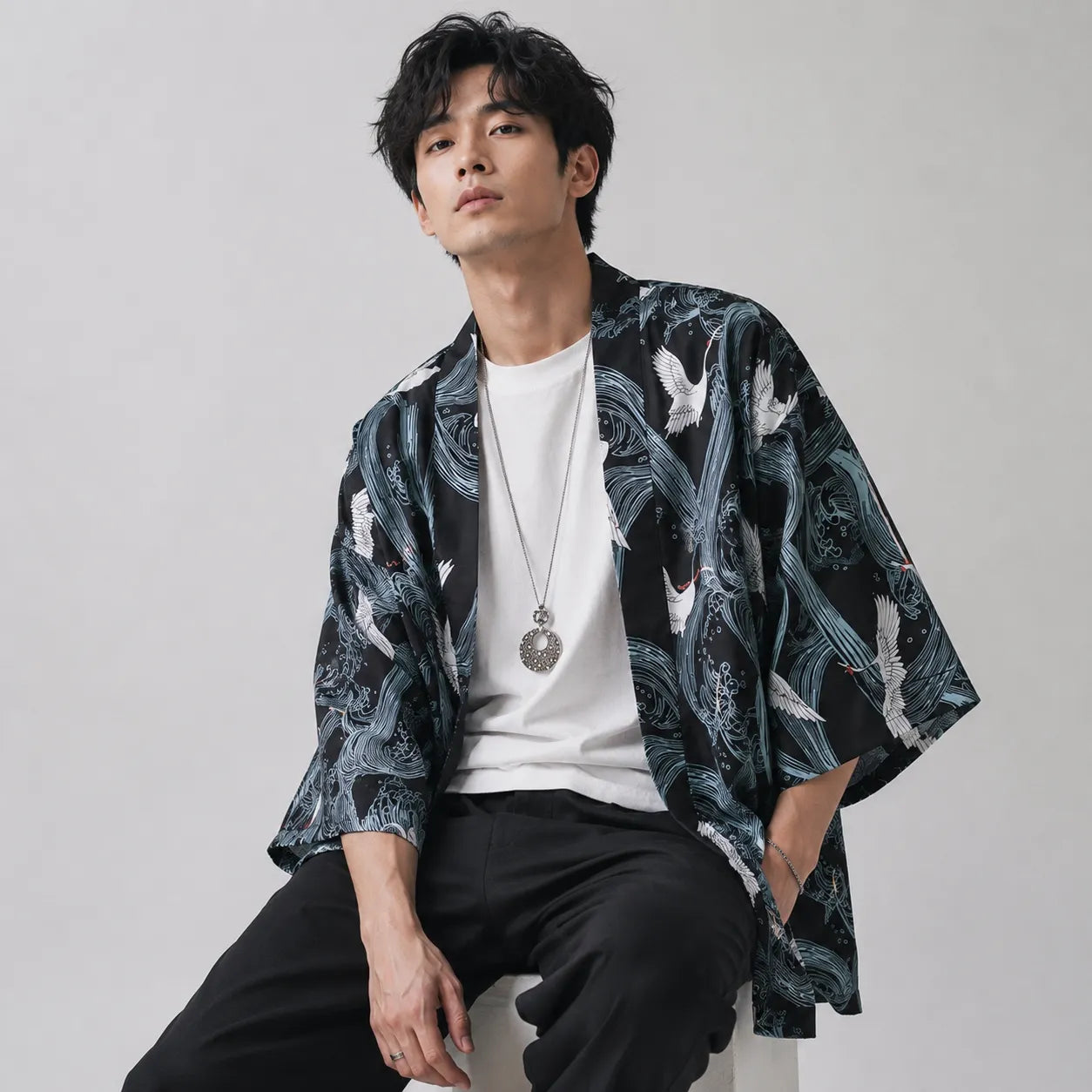 Chemise Style Kimono Bleue