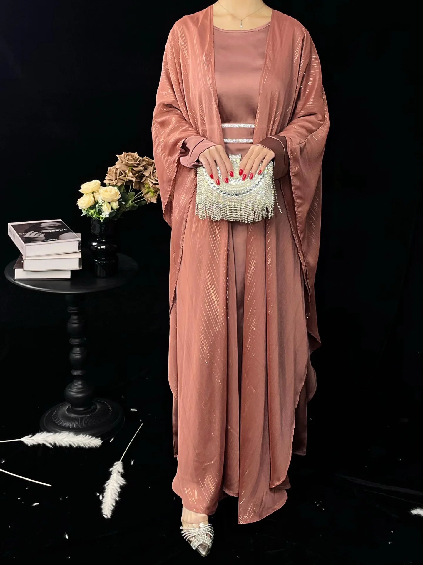 Ensemble Abaya Kimono de Luxe Rose long