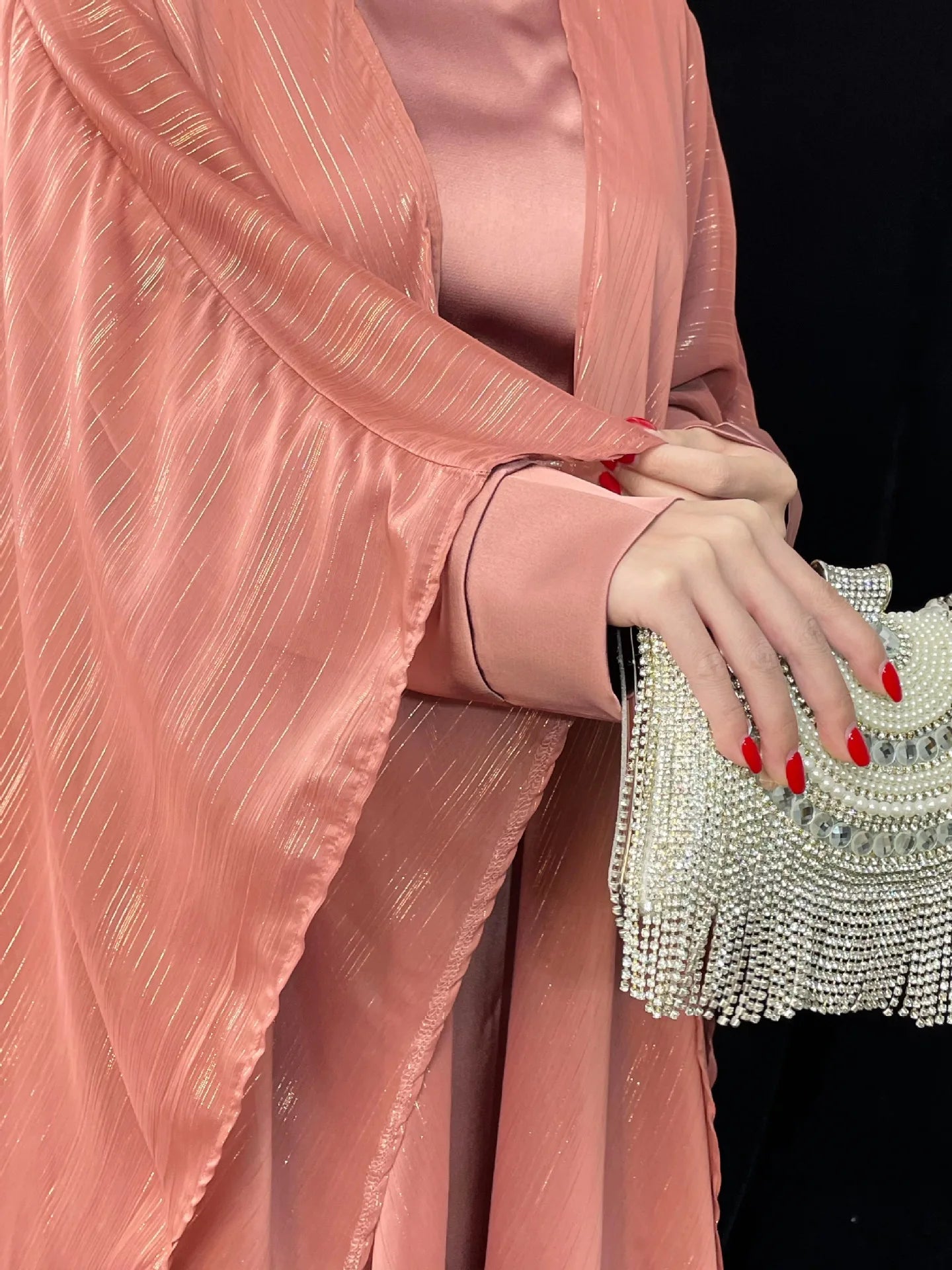 Ensemble Abaya Kimono de Luxe Rose stylé