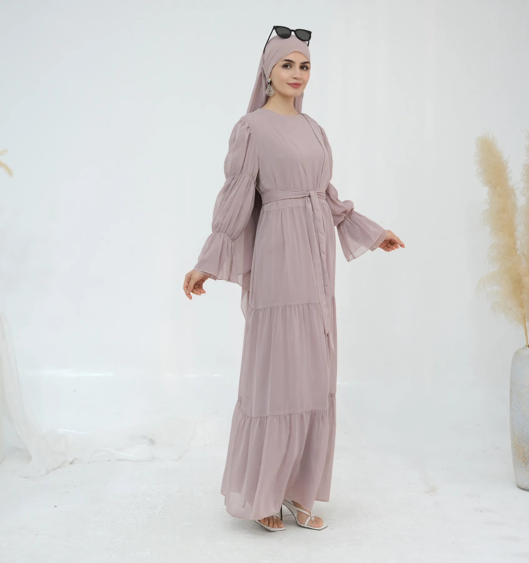 Ensemble Kimono Abaya Fluide Rose long