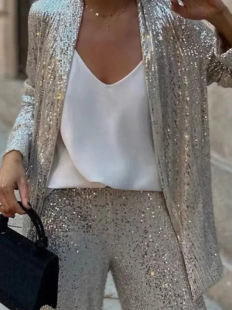 Ensemble Kimono Argenté à Paillettes