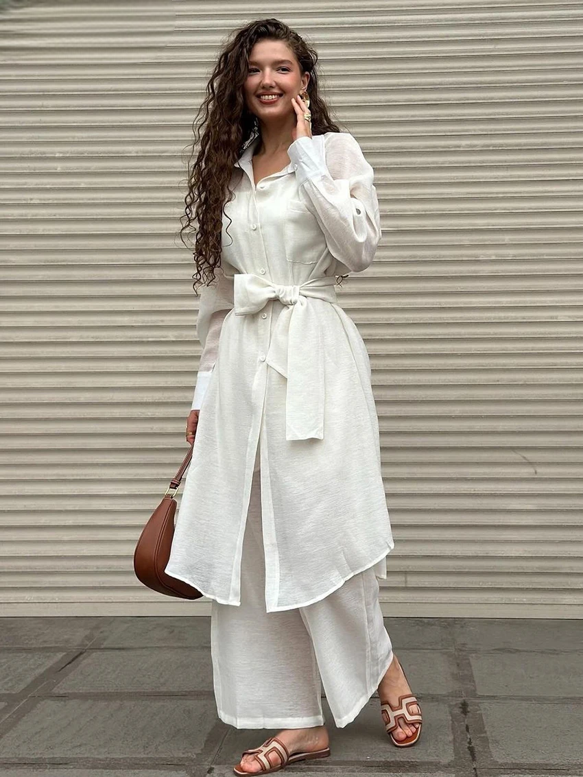 Ensemble Kimono Blanc Léger Long Stylé