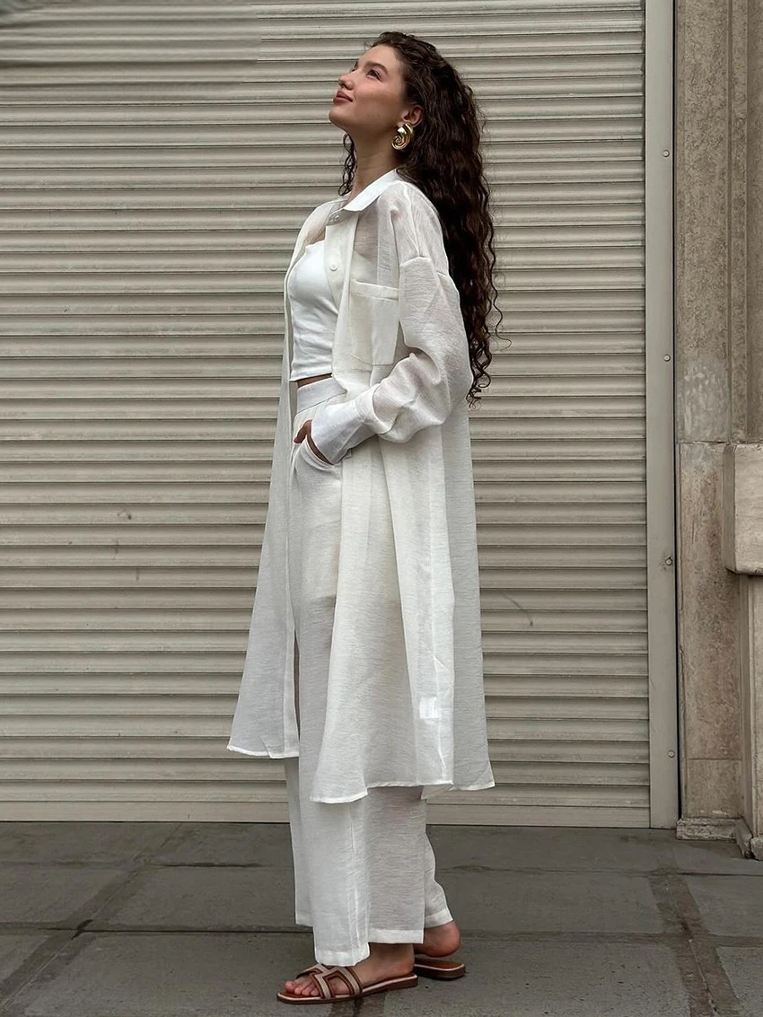 Ensemble Kimono Blanc Léger Long Élégant
