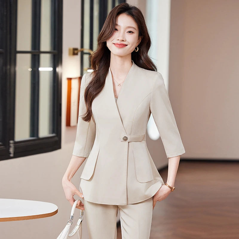 Ensemble Kimono à Bouton Beige Léger