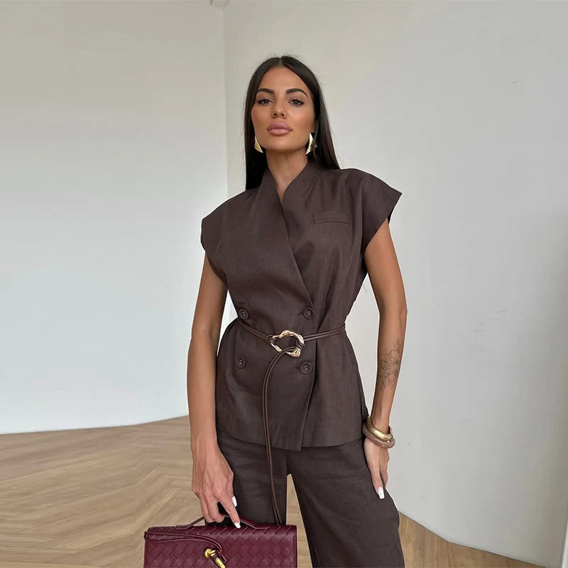 Ensemble Kimono Boutonné à Manches Courtes Élégant