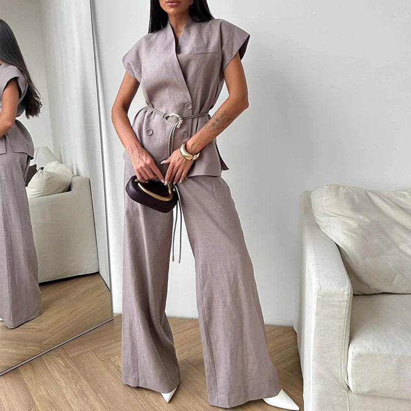 Ensemble Kimono Boutonné Sans Manches Soyeux