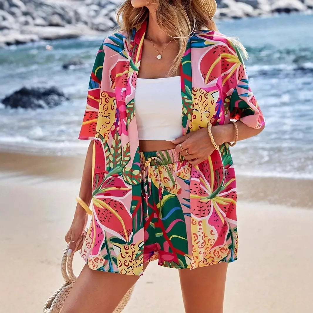 Ensemble Kimono Coloré Tropical Rose