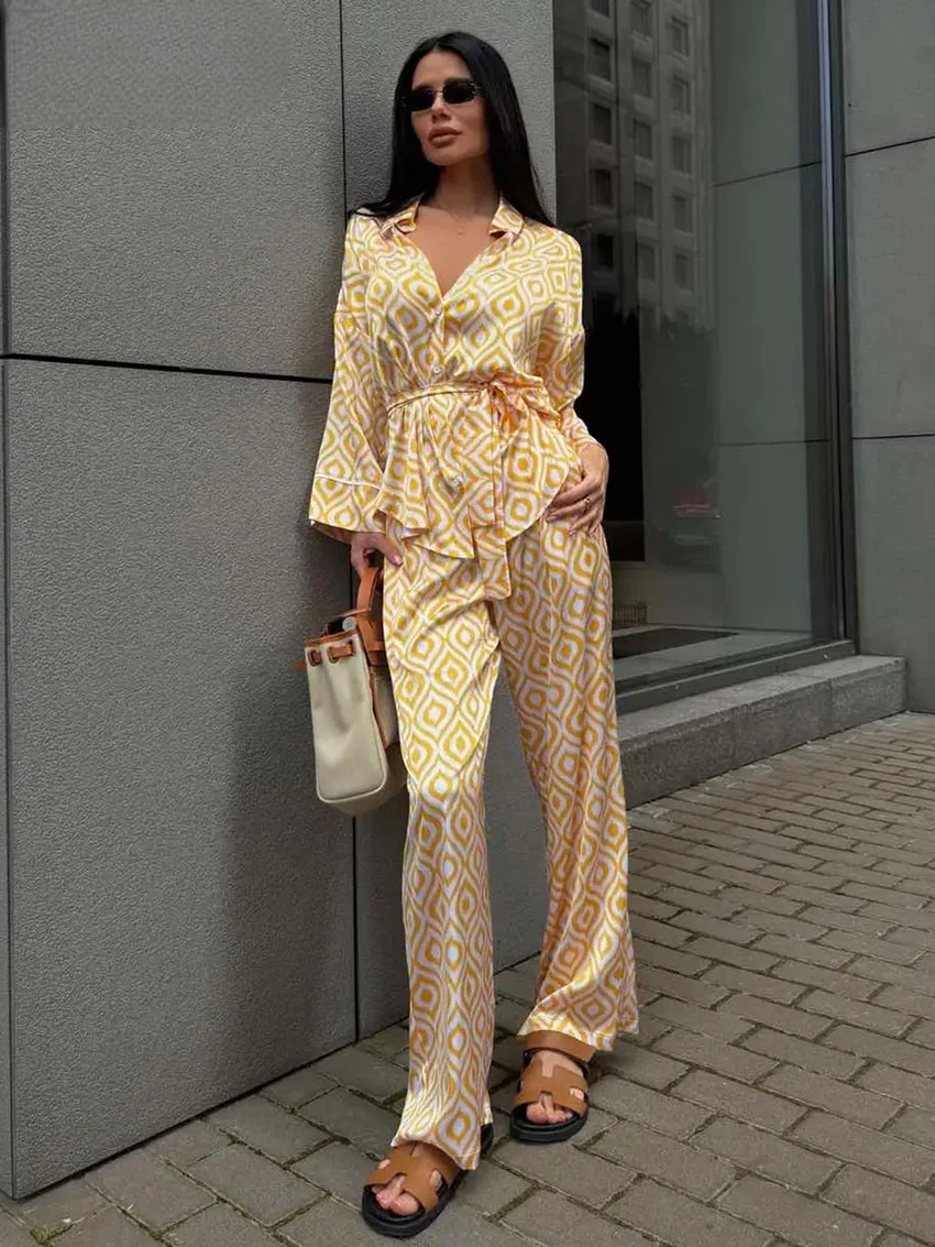 Ensemble Kimono Jaune Décontracté Stylé