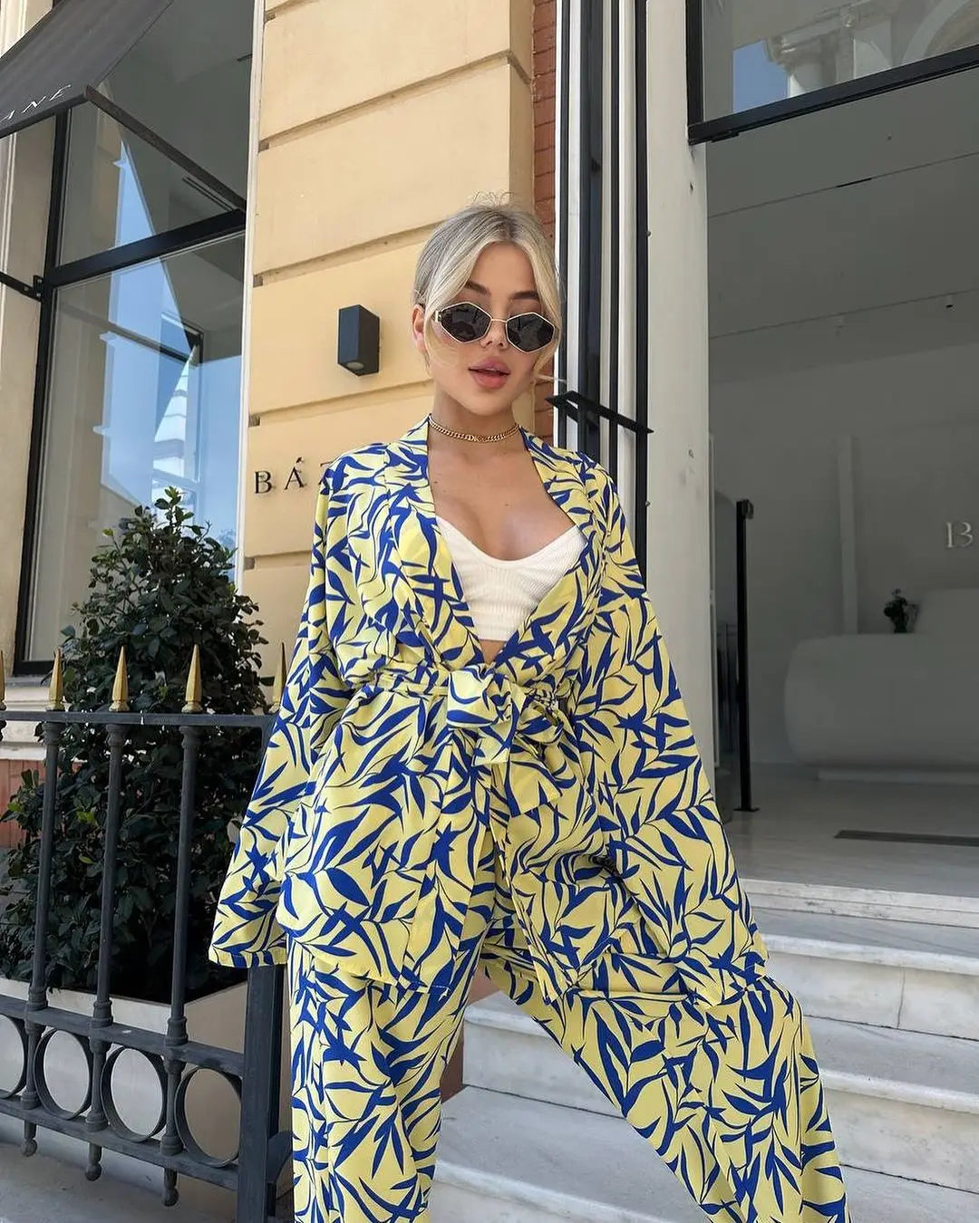 Ensemble Kimono Jaune et Bleu Stylé