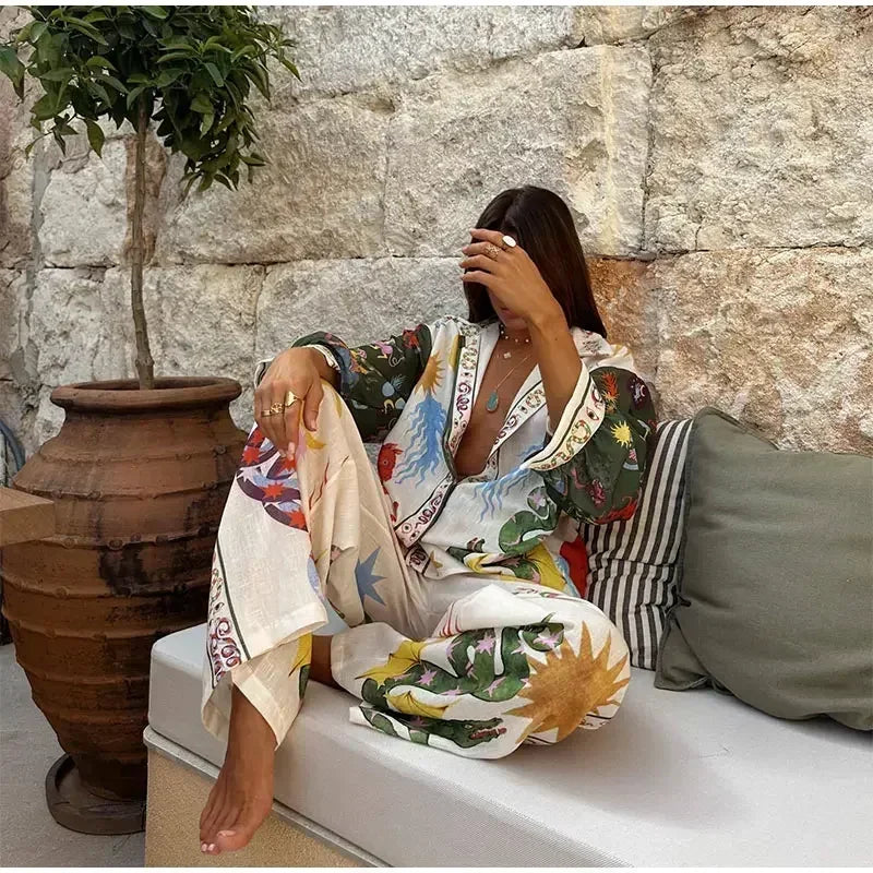 Ensemble Kimono Léger Blanc et Vert Décontracté