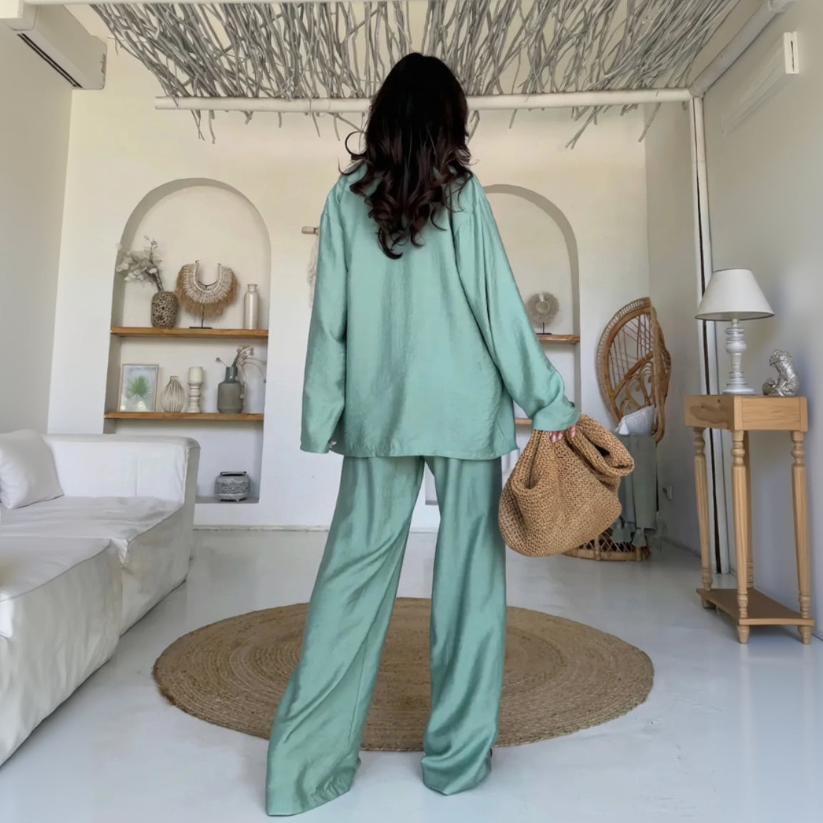 Ensemble Kimono Léger Bleu Design Stylé