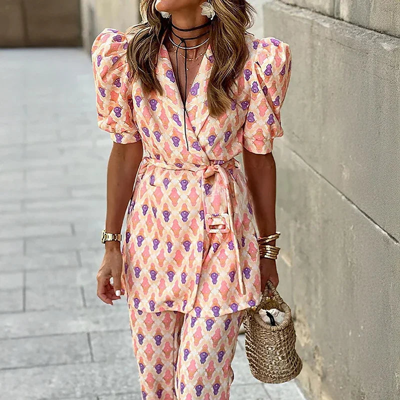 Ensemble Kimono à Manches Courtes Bouffantes Léger