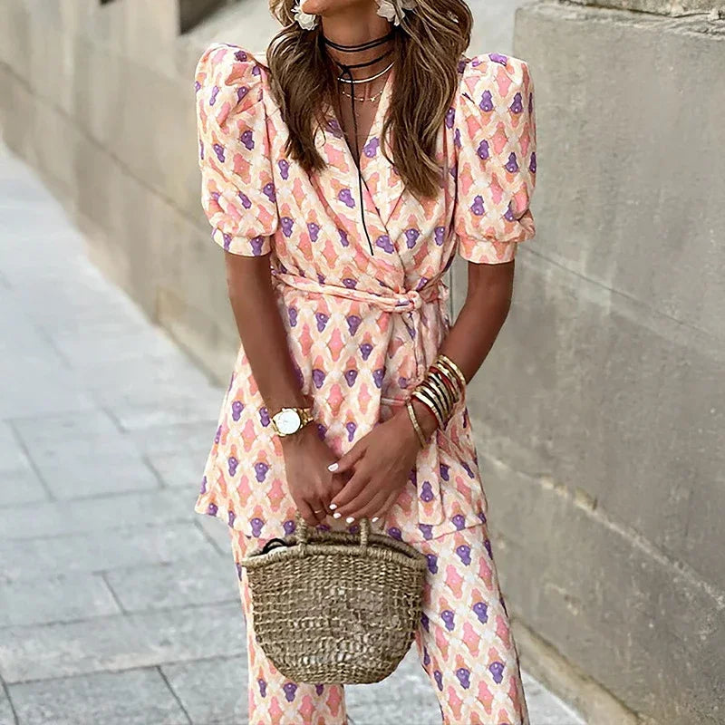 Ensemble Kimono à Manches Courtes Bouffantes Soyeux