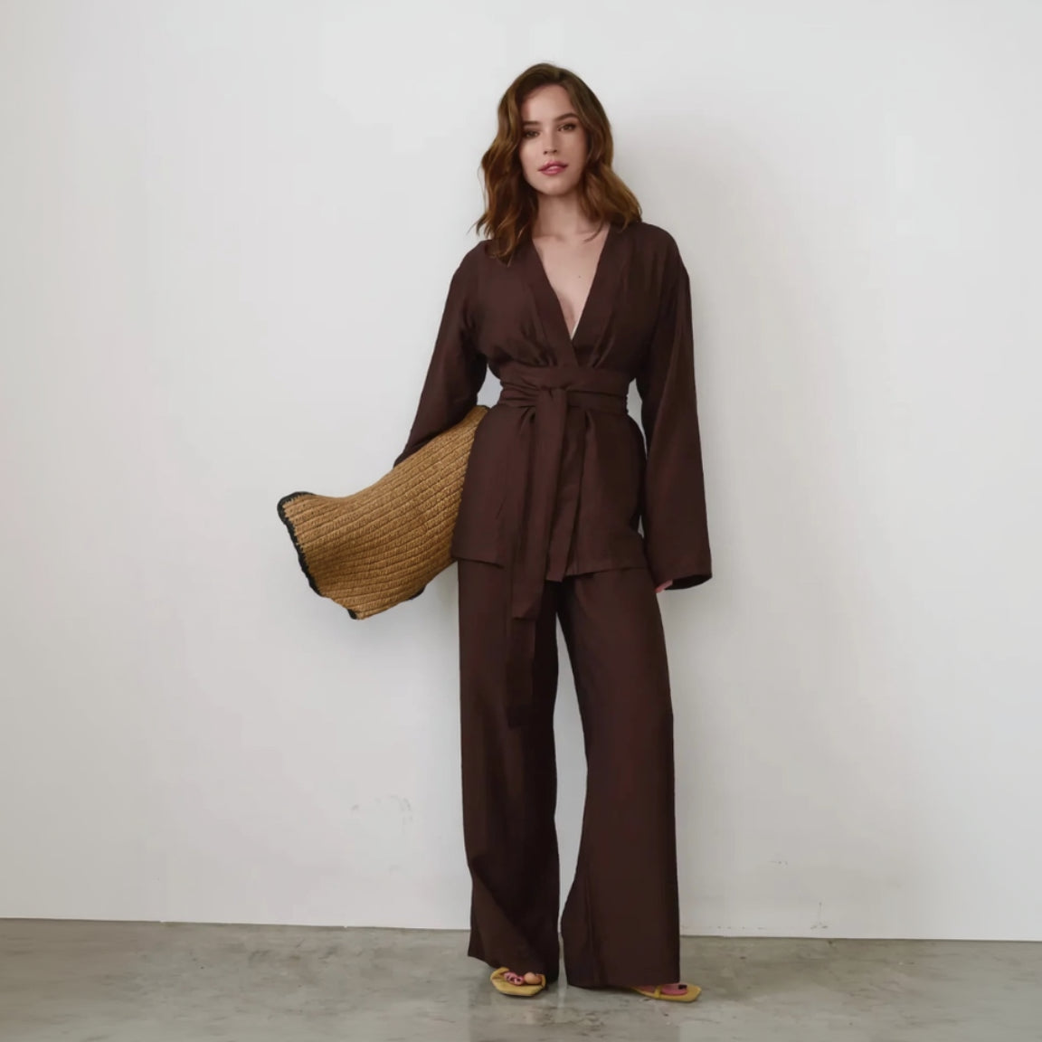 Ensemble Kimono Marron Décontracté