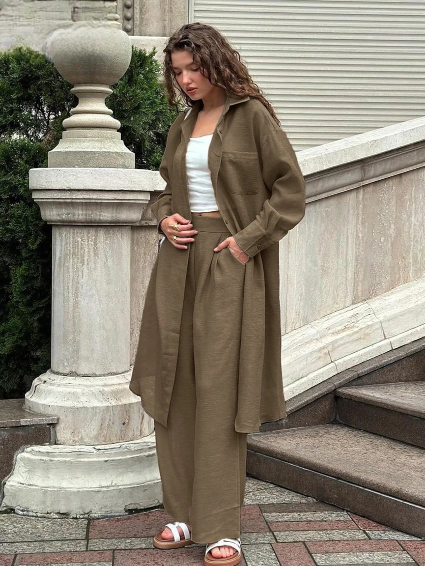 Ensemble Kimono Marron Long Léger
