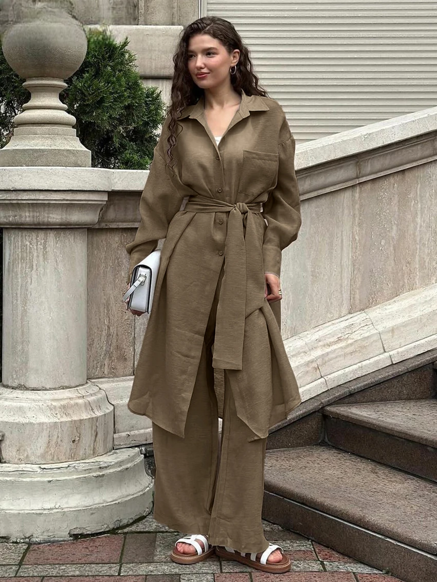 Ensemble Kimono Marron Long Stylé