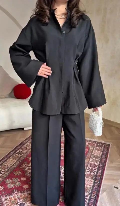 Ensemble Kimono Noir Fluide Classique Élégant