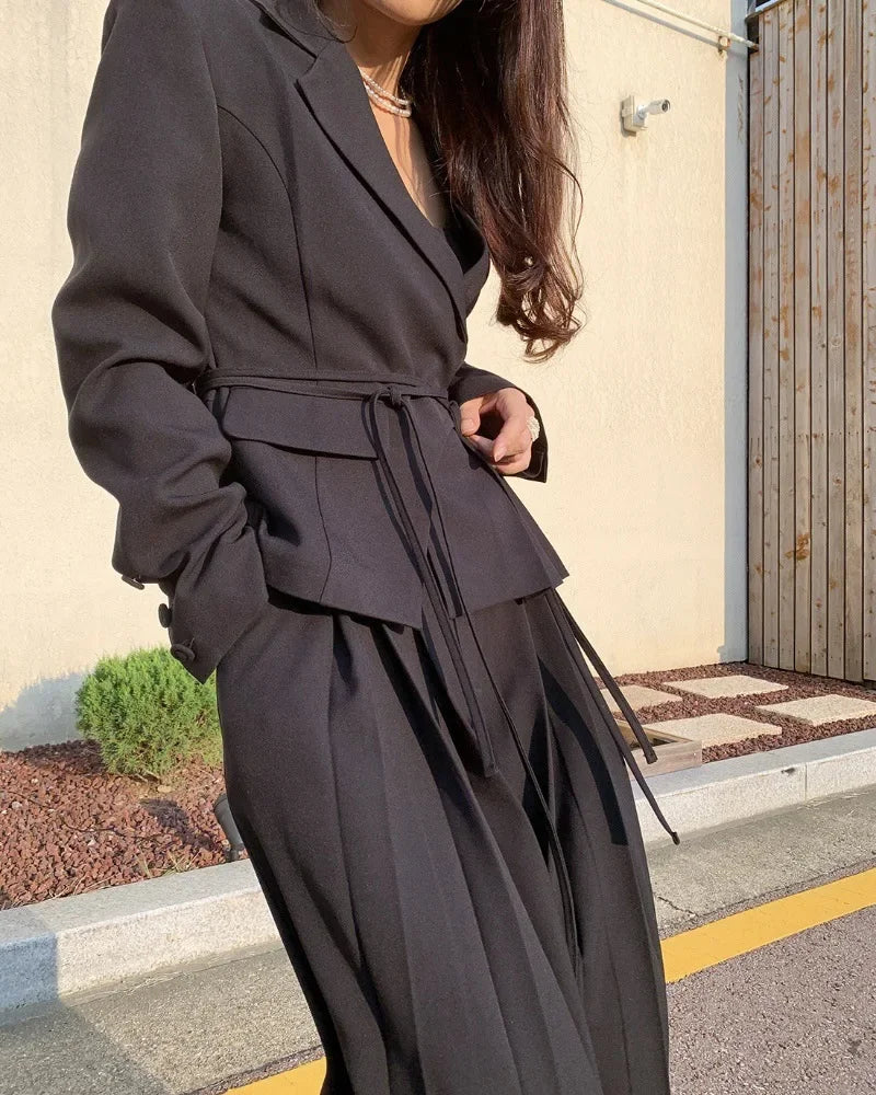 Ensemble Kimono Noir Fluide à Plis