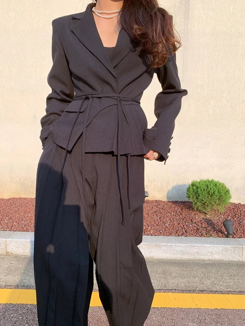 Ensemble Kimono Noir Fluide à Plis Léger