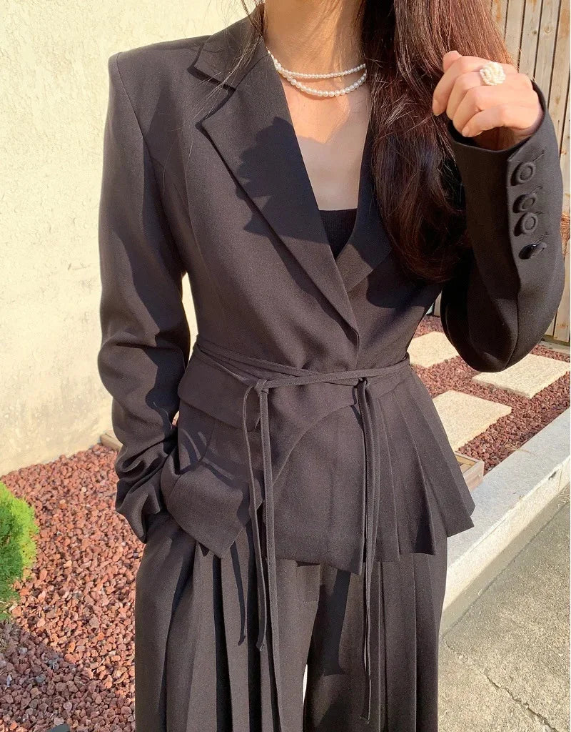 Ensemble Kimono Noir Fluide à Plis Soyeux