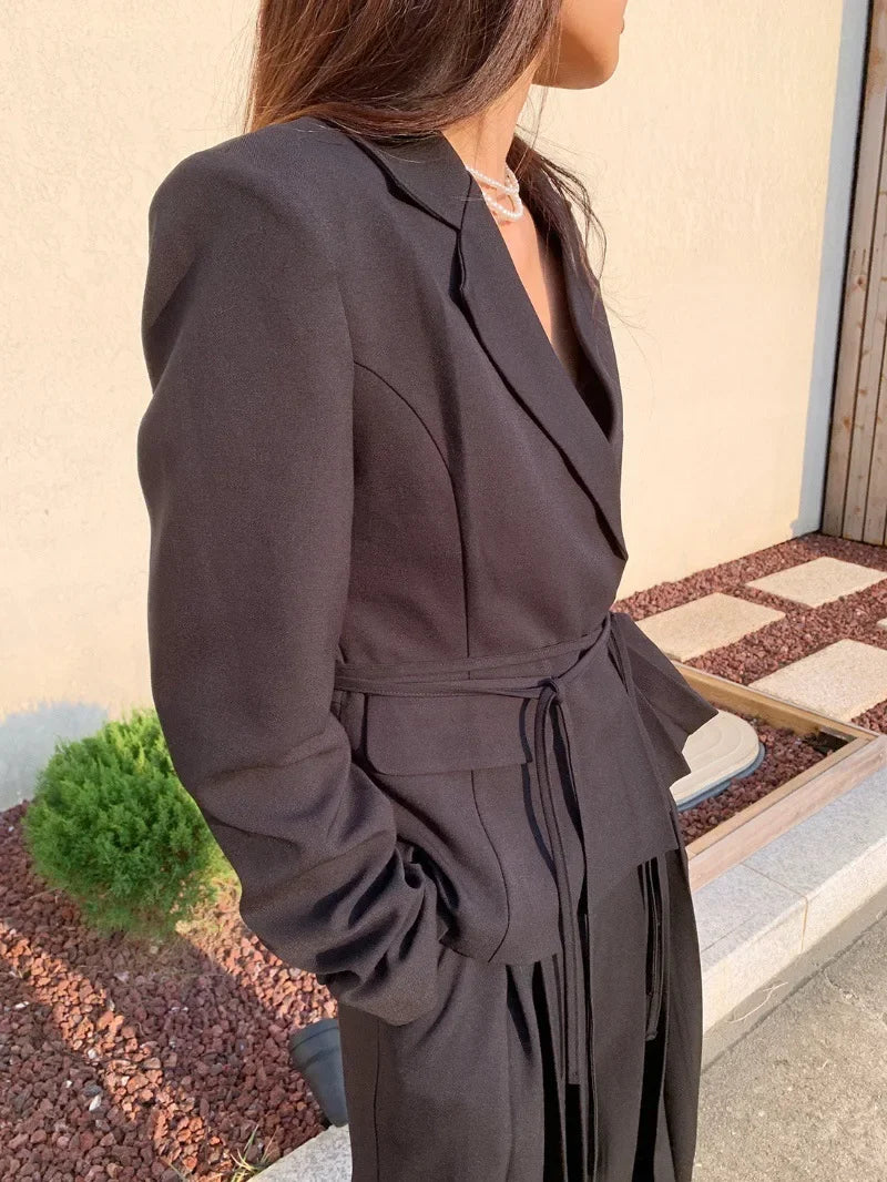 Ensemble Kimono Noir Fluide à Plis Stylé