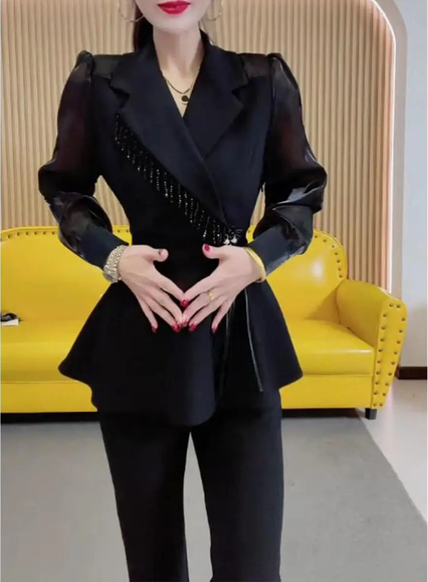 Ensemble Kimono Noir à Manches Bouffantes