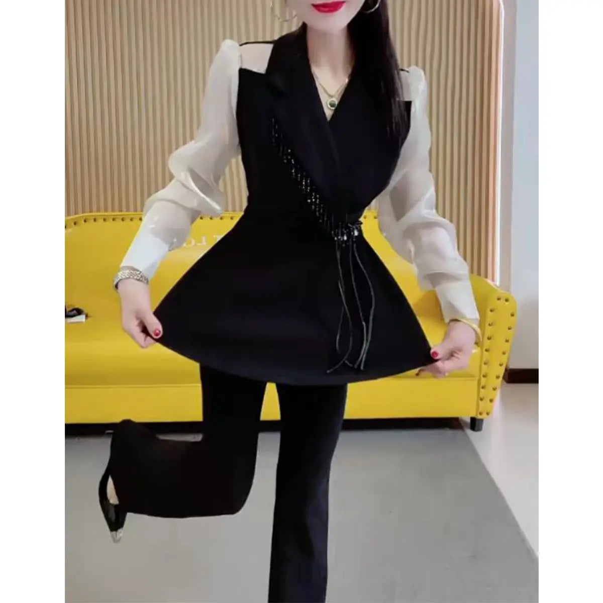 Ensemble Kimono Noir et Blanc Stylé Été