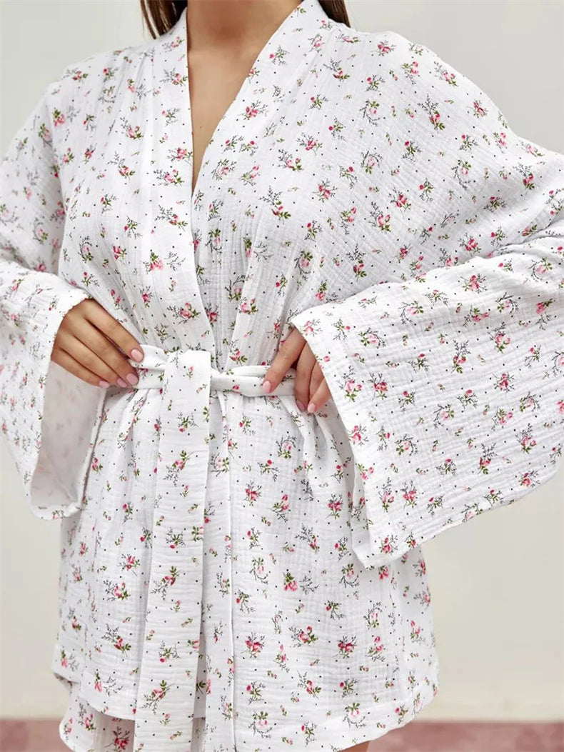 Ensemble Pyjama Kimono Fleuri Stylé Douillet