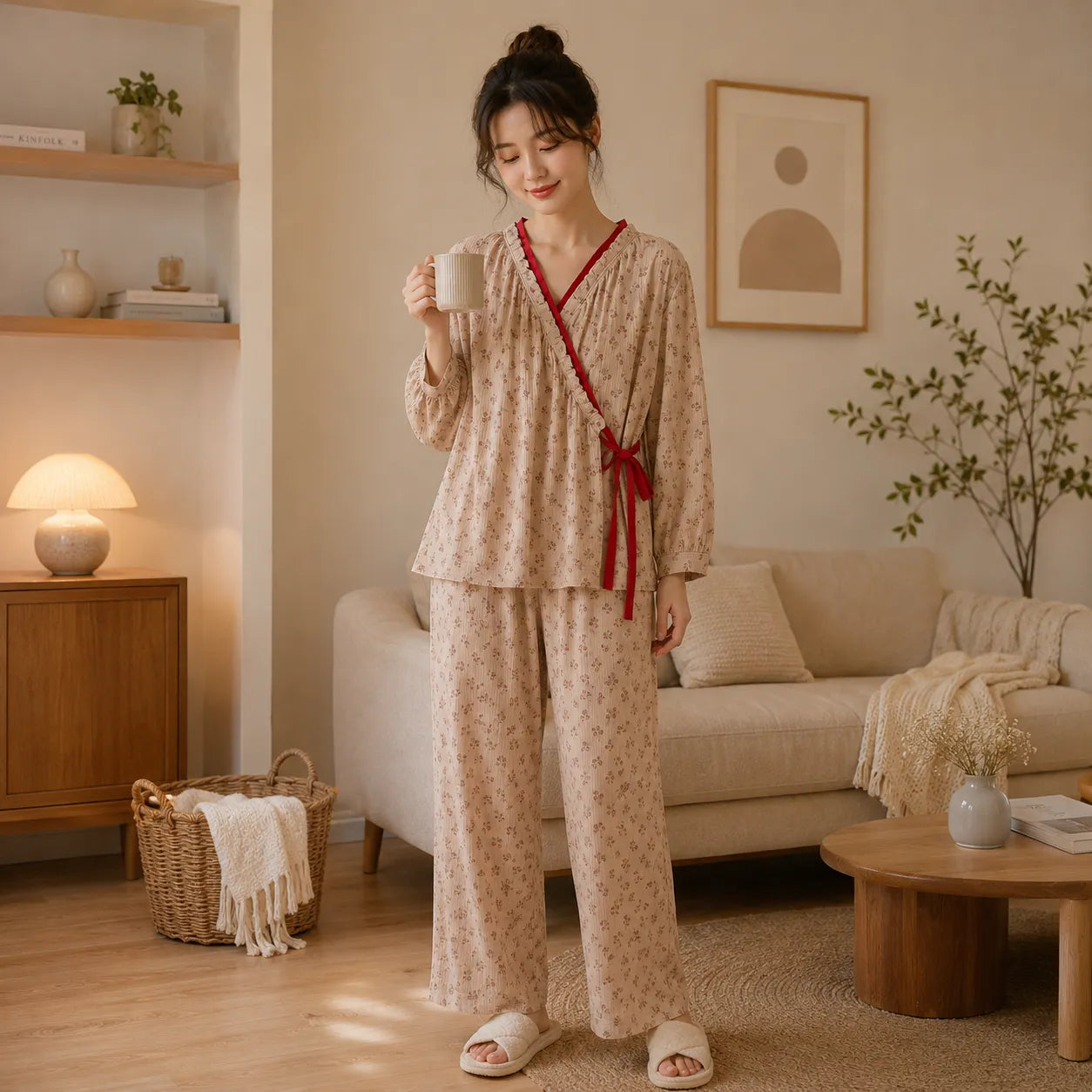 Ensemble Pyjama Kimono Rétro Fleuri