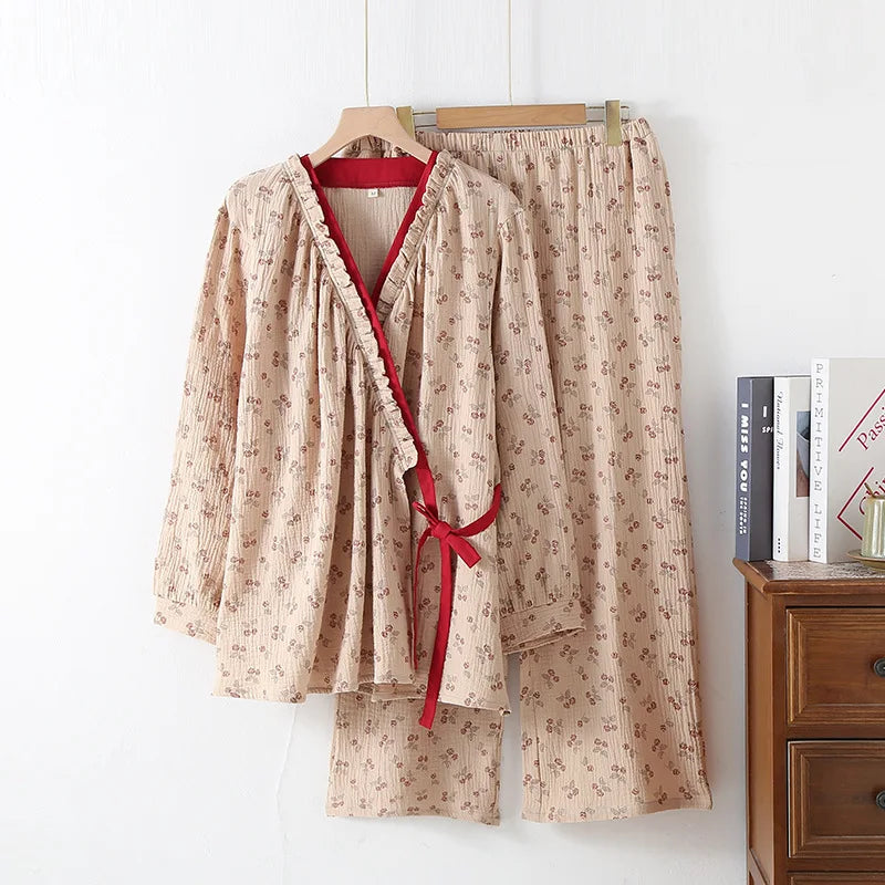 Ensemble Pyjama Kimono Rétro Fleuri Léger