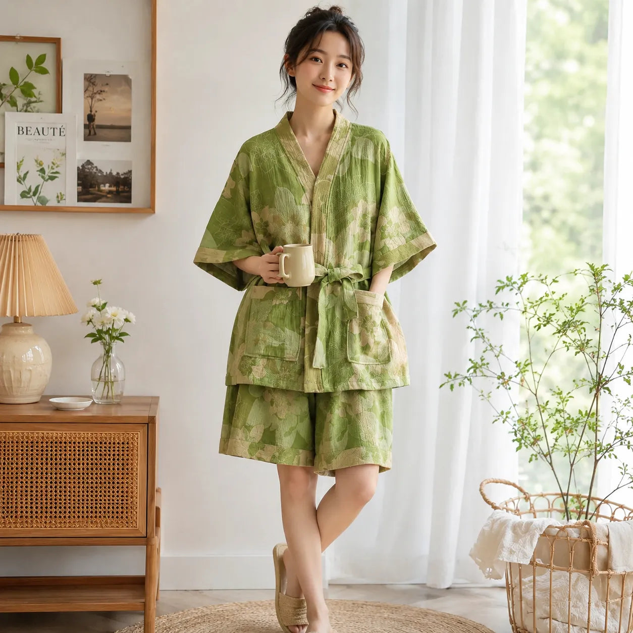 Ensemble Pyjama Short Vert Fleuri