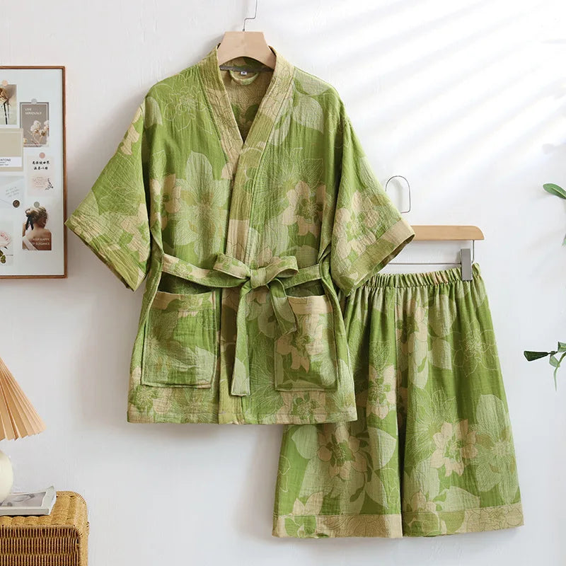 Ensemble Pyjama Short Vert Fleuri Design