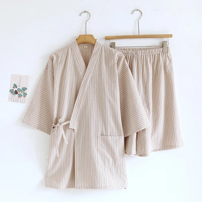 Jinbei Homme à Rayures Beige