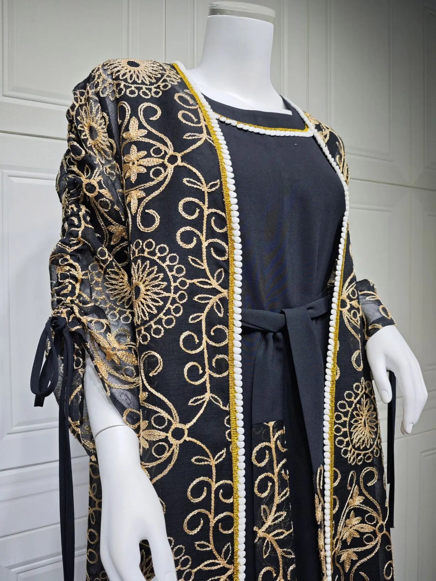 Kimono Abaya 2 pièces Noir de Luxe fluide