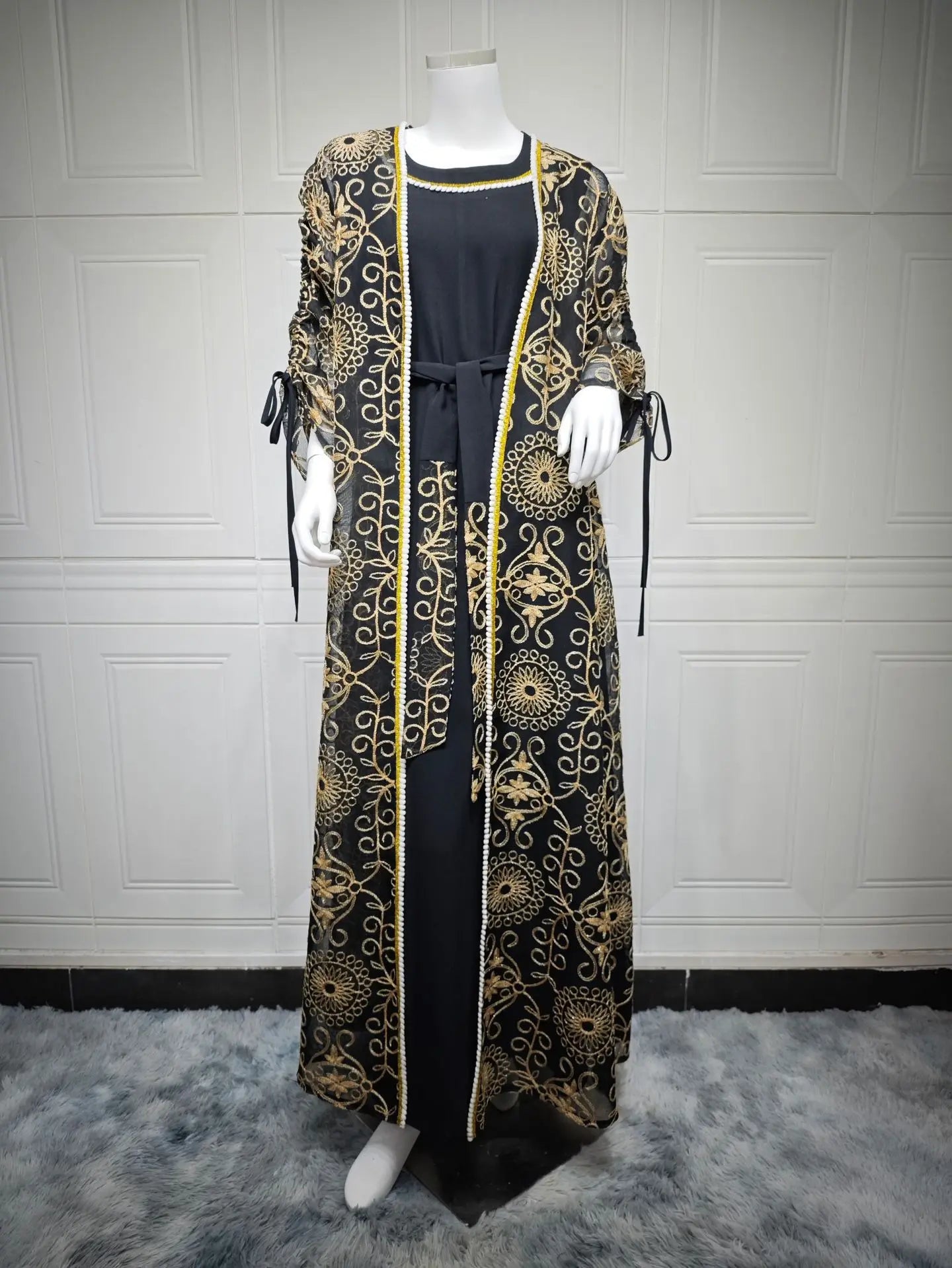 Kimono Abaya 2 pièces Noir de Luxe léger