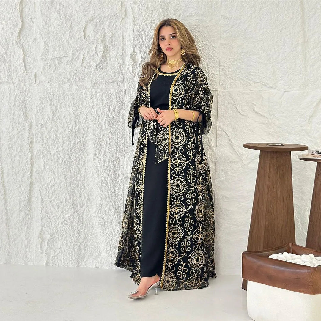 Kimono Abaya 2 pièces Noir de Luxe long