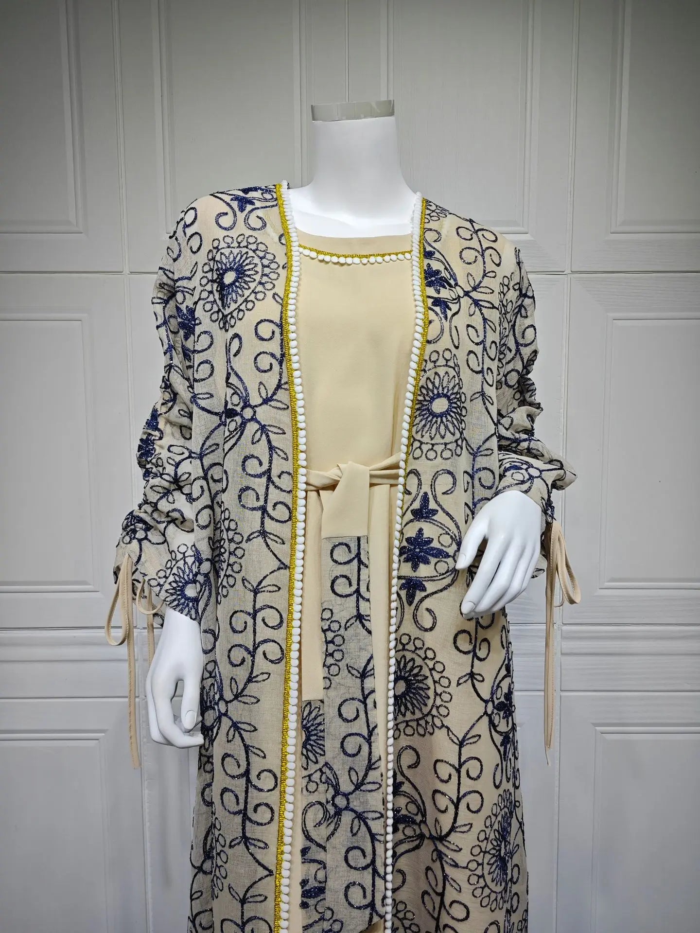 Kimono Abaya 2 pièces de Soirée beige