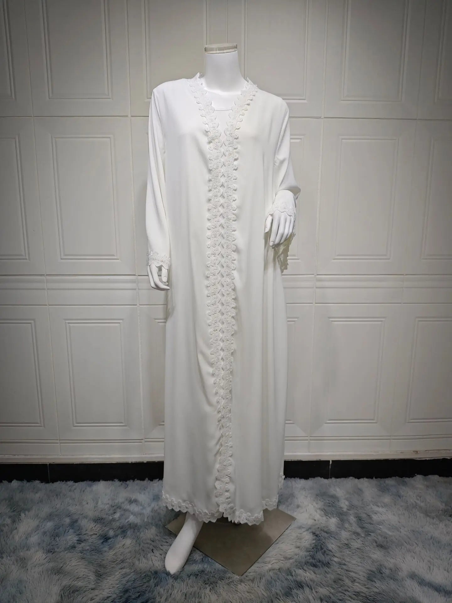 Kimono Abaya Blanc Minimaliste à Dentelles léger