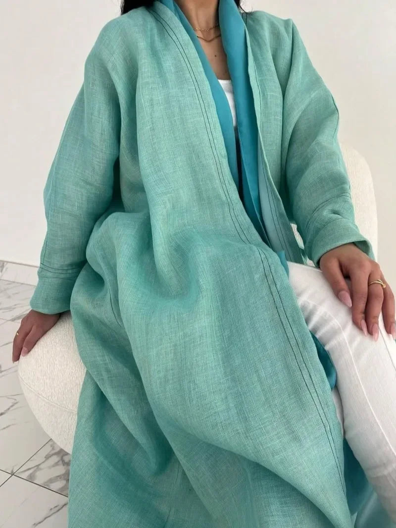 Kimono Abaya Bleu Vert Décontracté chic