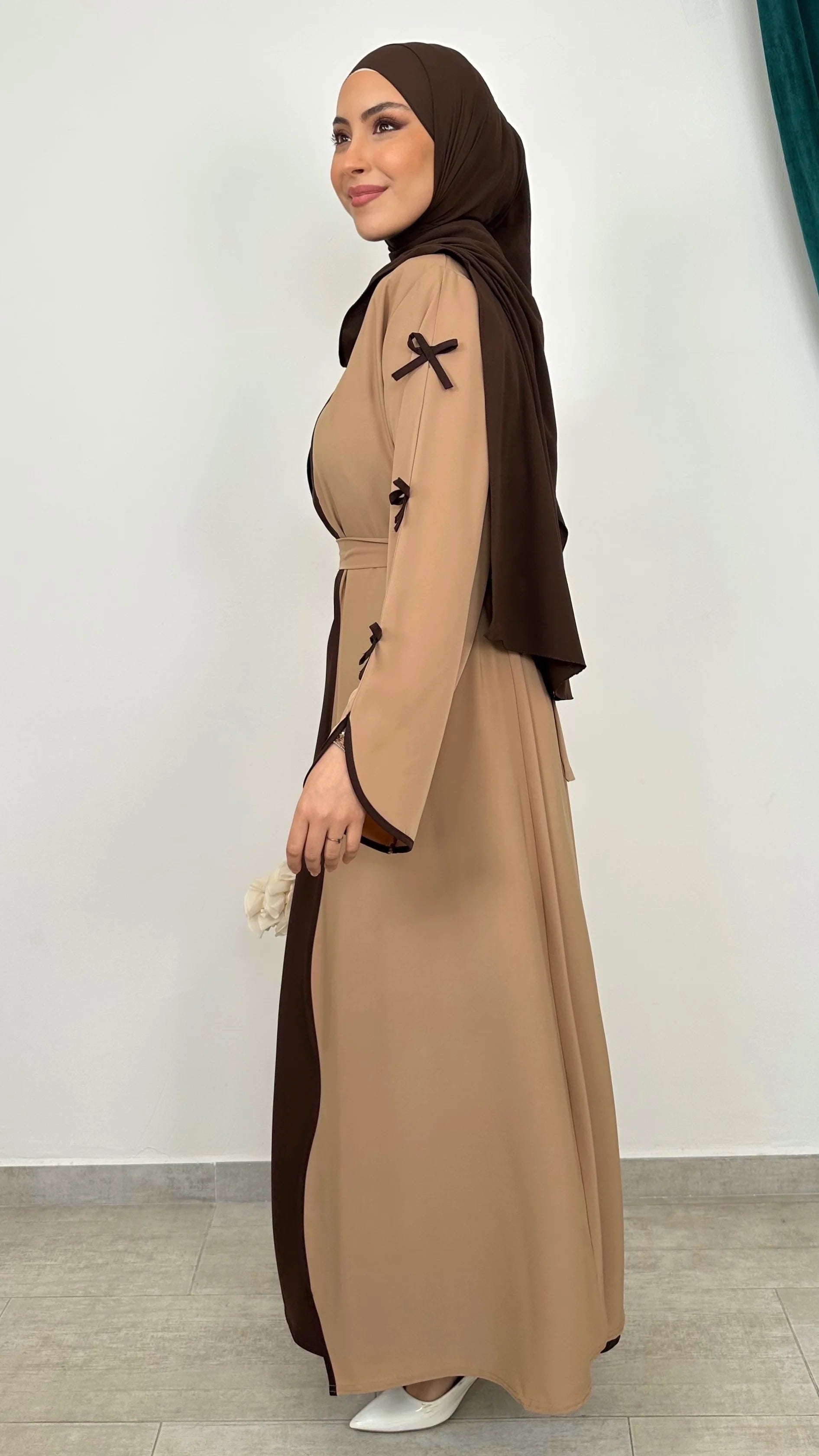 Kimono Abaya Kaki à Noeuds chic