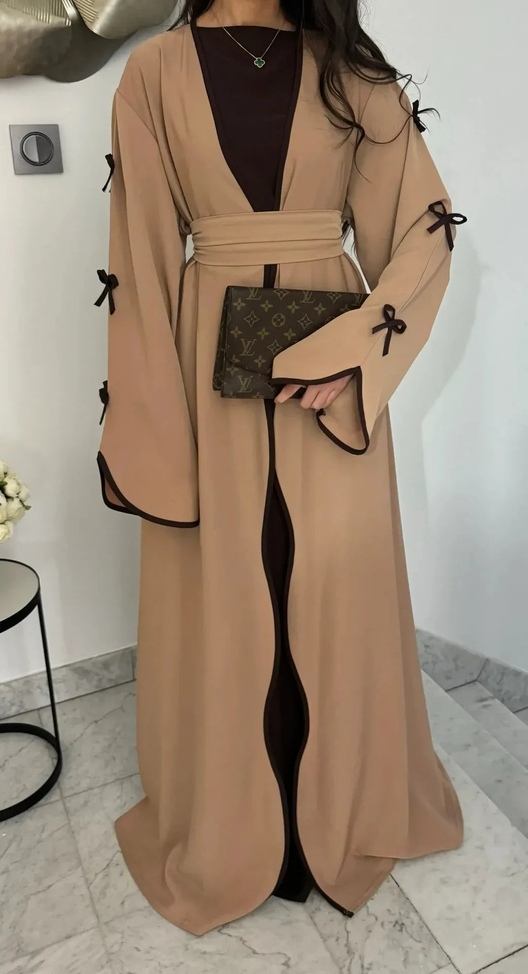 Kimono Abaya Kaki à Noeuds joli