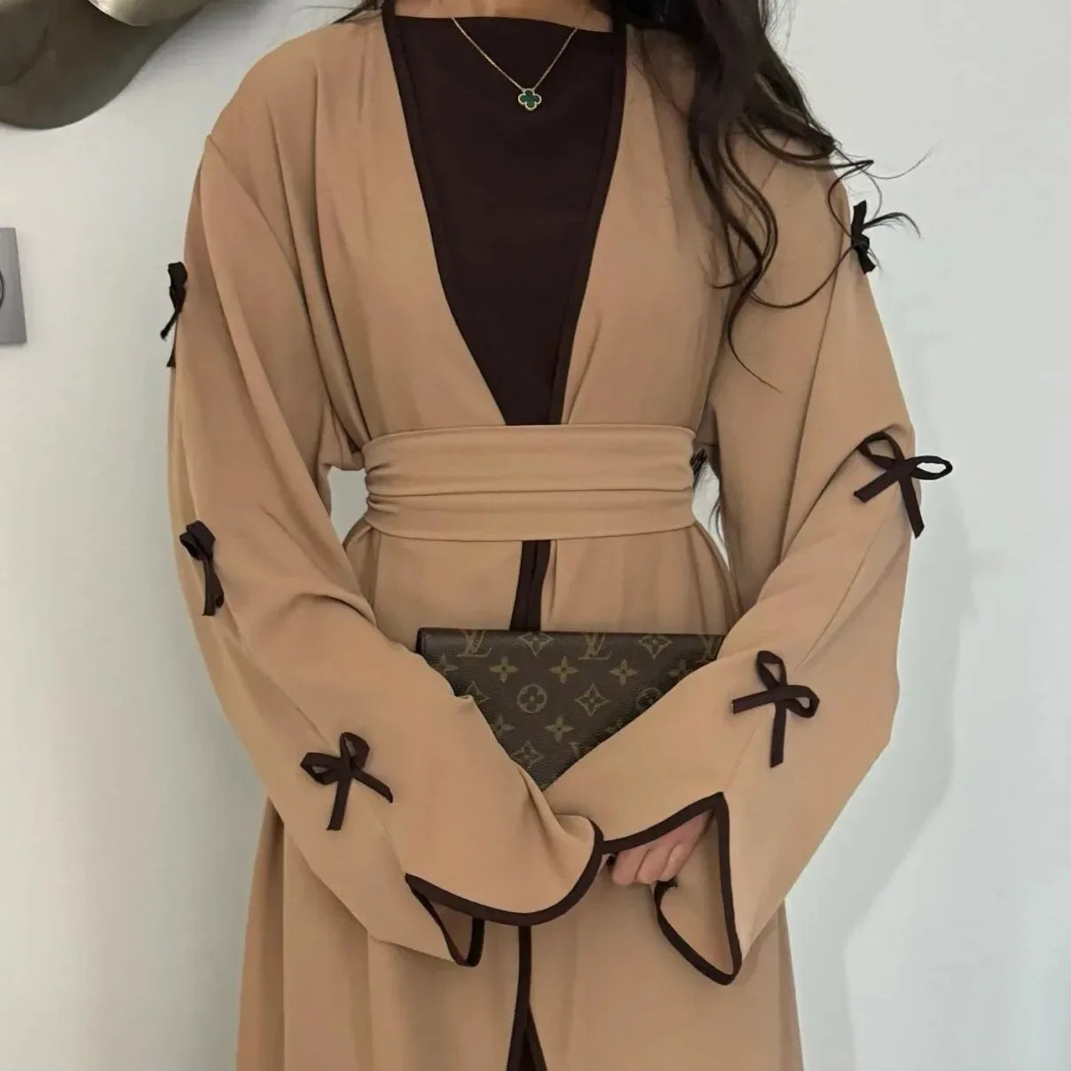Kimono Abaya Kaki à Noeuds stylé